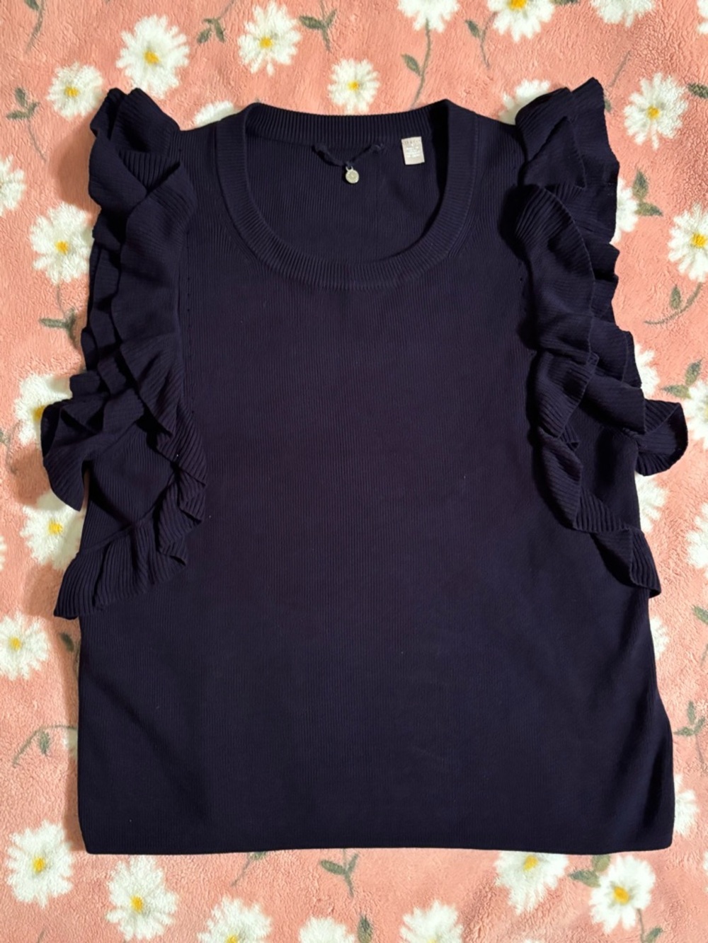 Anthropologie Navy Knitted & Knotted
Ruffle Sleeve Sweater Size S - Picture 13 of 14